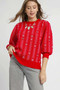 Umgee Jacquard Knit Puff Sleeve Sweater