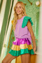 BiBi Mardigras Theme Frayed Edge Ruffled Top