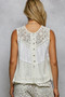 POL Round Neck Sleeveless Top with Crochet Contrast