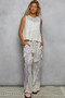 POL Round Neck Sleeveless Top with Crochet Contrast