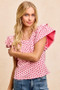 BiBi Heart Patterned Knit Ruffled Sleeves Top