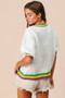BiBi Short Puff Sleeve Ribbon Bow Mardi Gras Sweater