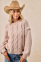 BiBi Cable Knit Sweater with Shoulder Braid Detail