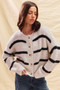 SO ME Stripe Soft Touch Button Cozy Sweater Cardigan
