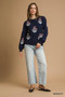 Umgee Floral Knit Sweater with Puff Sleeves