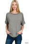 Zenana Full Size Soft Melange Hacci Short Sleeve Hi-low Tee Plus Size