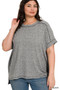 Zenana Full Size Soft Melange Hacci Short Sleeve Hi-low Tee Plus Size