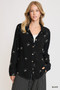Umgee Linen Blend Fitted Shirt with Ribbon Embroidery Details