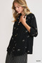 Umgee Linen Blend Fitted Shirt with Ribbon Embroidery Details