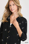 Umgee Linen Blend Fitted Shirt with Ribbon Embroidery Details