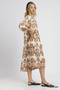 Umgee Mix Abstract Floral Print Midi Dress