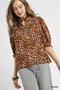 Umgee Full Size Leopard Print Ruffle Neck Blouse Plus Size