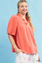 Umgee Linen Scallop Trim V-Neck Blouse