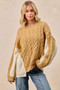 BiBi Cable Knit With Hacci Combo Sweater With Uneven Hem Detail