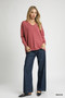 Umgee V-Neck High Low Hem Knit Top with Side Slit