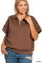 Zenana Full Size Scuba High Neck Half Zip Short Sleeve Top Plus Size