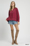 Umgee Full Size Linen Scallop Hem Blouse with Contrast Trim Plus Size