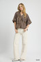 Umgee Leopard Bubble Sleeve Scalloped Hem Blouse