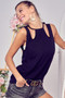 BiBi Rib Knit Shoulder Cut Out Detaied Top