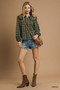 Umgee Full Size Plaid Ruffle Collar Blouse Plus Size