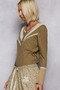 POL Ribbed Half Button Lace Detail Knit Top