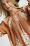 Umgee Full Size Two Tone Border Print Top with Balloon Sleeves Plus Size