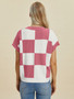 Double Take Full Size Checkered Round Neck Short Sleeve Sweater