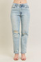 Judy Blue Full Size Mr Repair Stitch Detail Destroy Single Cuff Bf Jeans Plus Size