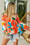 BiBi Floral Woven Tiered V Neck Top