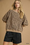 Umgee Leopard Knit Jacquard Puff Sleeve Sweatshirt