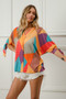 BiBi Multi Stripe Block Printed Jersey Blouse with Tied Sleeves