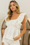 BiBi Crinkle Bubble Textured Ruffled Top