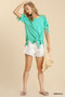 Umgee Cold Shoulder Short Sleeve Round Neck Top with Side Slits and Tie-able Knot Details