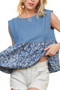 ADORA Sleeveless Denim Contrast Top