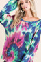 BiBi Tie Dye Print Terry Top with Puff Sleeves