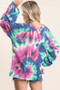 BiBi Tie Dye Print Terry Top with Puff Sleeves