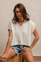 BiBi Knit Solid Contrast Stitch Detail Short Sleeves Sweater