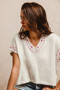BiBi Knit Solid Contrast Stitch Detail Short Sleeves Sweater