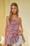 Davi & Dani Floral Smocked Sleeveless Ruffle Back Tie Top