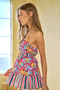 Davi & Dani Floral Smocked Sleeveless Ruffle Back Tie Top