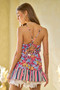 Davi & Dani Floral Smocked Sleeveless Ruffle Back Tie Top
