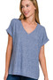 Zenana Soft Melange Hacci V-neck Tee