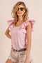 BiBi Wide Layered Ruffle Sleeve Scoop Neck Ribbed Top