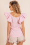 BiBi Wide Layered Ruffle Sleeve Scoop Neck Ribbed Top