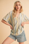 Aemi+Co Side Slit Striped Short Sleeve Blouse