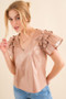 And The Why Faux Leather Ruffle Sleeves V Neck Top