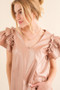 And The Why Faux Leather Ruffle Sleeves V Neck Top