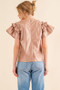 And The Why Faux Leather Ruffle Sleeves V Neck Top