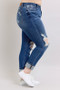 Judy Blue Full Size Mid Rise Boyfriend destroy Jeans with Yoke Pockets and Faux Selvedge Cuff Plus Size