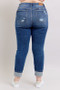 Judy Blue Full Size Mid Rise Boyfriend destroy Jeans with Yoke Pockets and Faux Selvedge Cuff Plus Size